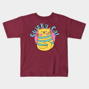 Quirky Cat Blue Stripes Cat Kids T-Shirt